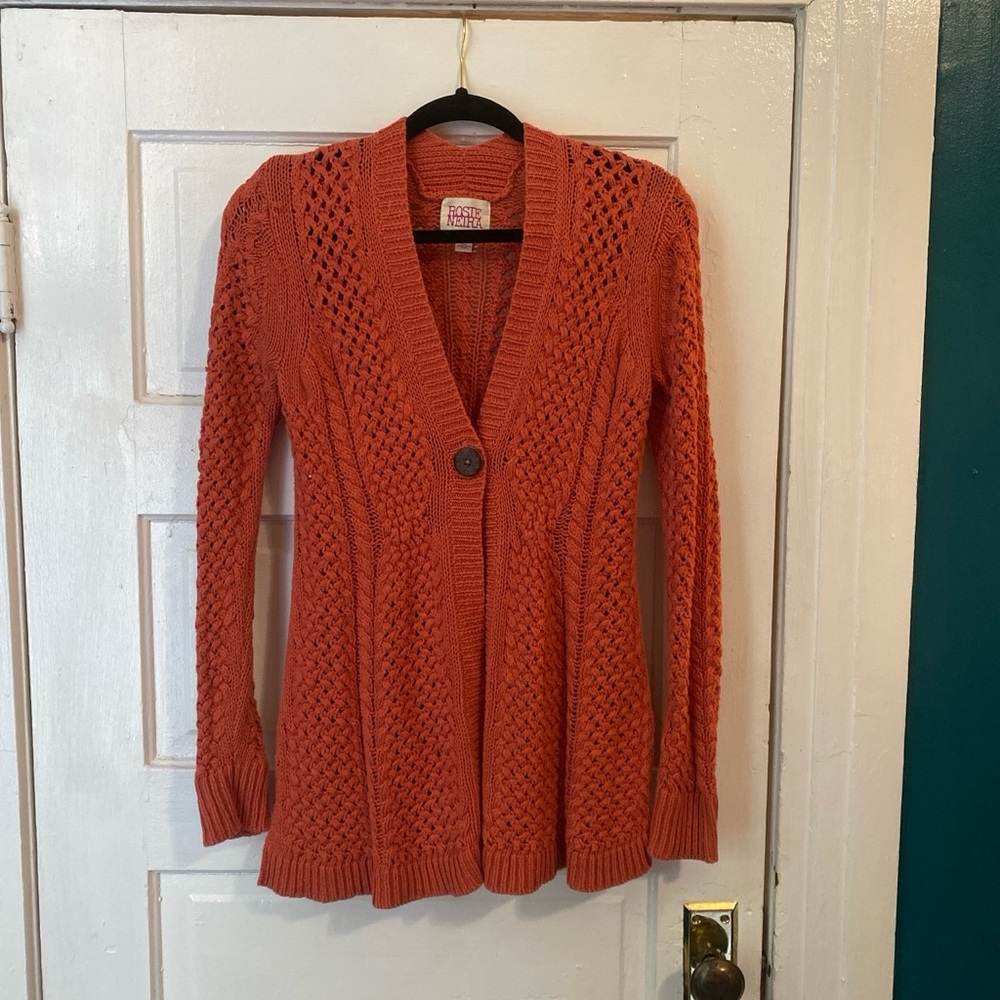 Cozy Rust Open-Knit Cardigan